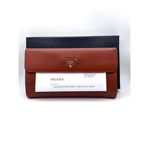Prada Saffiano Leather Continental Flap Wallet - Orange